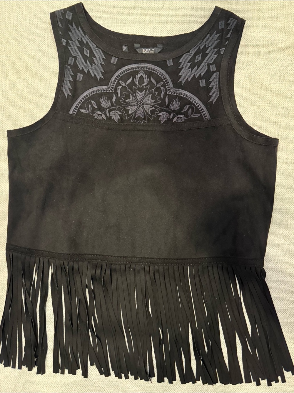Buffalo David Bitton Black Sleeveless Fringe Tank Top 🔥
